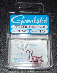 Gamakatsu 473 Red Round Bend Treble Hooks Size 12 Jagged Tooth Tackle