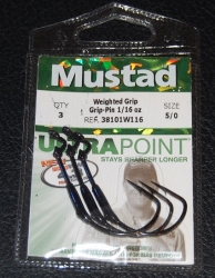 Mustad 38101W Weighted KVD Grip Pin Size 5/0 1/16 oz Jagged