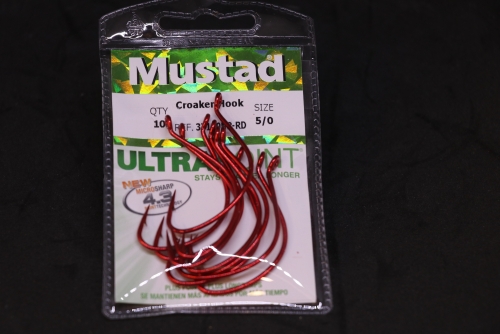 Mustad 37160NP-RD Red Croaker Wide Gap Hooks Size 5/0 Jagged Tooth Tackle