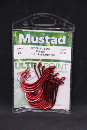 Mustad 92553NP-RB Size 7/0 Beak Bait Hooks in pack of 3 hooks 