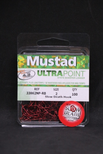 Mustad 33862NP-RB Red Slow Death Hooks Size 2 Jagged Tooth Tackle