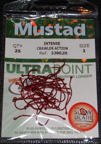Mustad UltraPoint Slow Death Fishing Hooks Ringed #6 Red 10/pk 33862NP-RB-6-10U