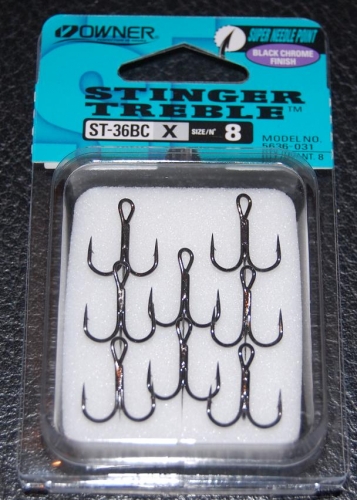 Owner Stinger 36 Treble Hooks Black Chrome Size 8 Jagged Tooth Tackle