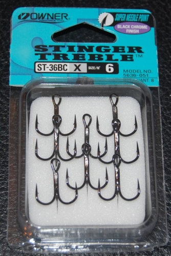 Owner Stinger 36 Treble Hooks Black Chrome Size 6 Jagged Tooth Tackle