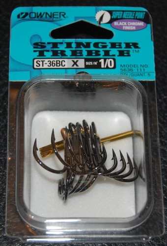 Owner Stinger 36 Treble Hooks Black Chrome Size 1/0 Jagged Tooth