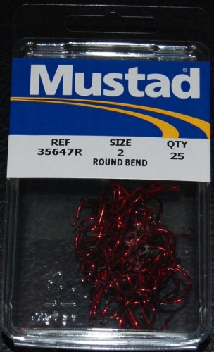 Mustad 35647-RB Red Round Bend Treble Hooks Size 2