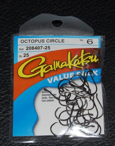 Gamakatsu Octopus Hook, Size 1, Black, 6 Pack 