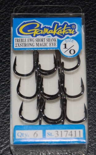 Gamakatsu 317 2X Strong Short Shank EWG Treble Hooks Size 1/0
