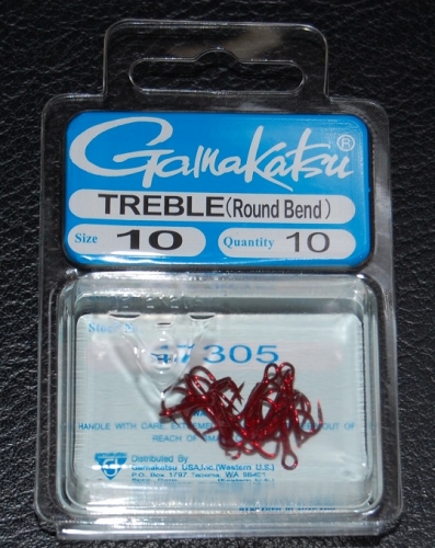 Gamakatsu 473 Red Round Bend Treble Hooks Size 10 Jagged Tooth Tackle