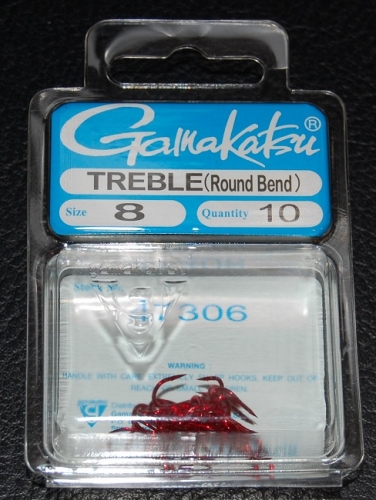 Gamakatsu 473 Red Round Bend Treble Hooks Size 8 Jagged Tooth Tackle