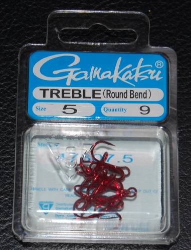 Gamakatsu 473 Red Round Bend Treble Hooks Size 5 Jagged Tooth Tackle