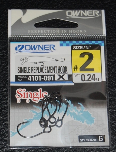 Owner 4101 Single Replacement Hook X-Strong Size 2 Jagged Tooth Tackle