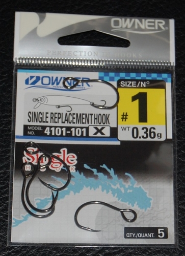 Owner 4101 Single Replacement Hook X-Strong Size 1 Jagged Tooth Tackle