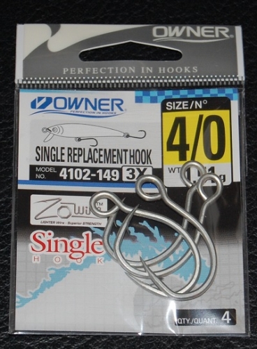 Owner 4102 Single Replacement Hook XXX-Strong Size 4/0 Jagged Tooth Tackle