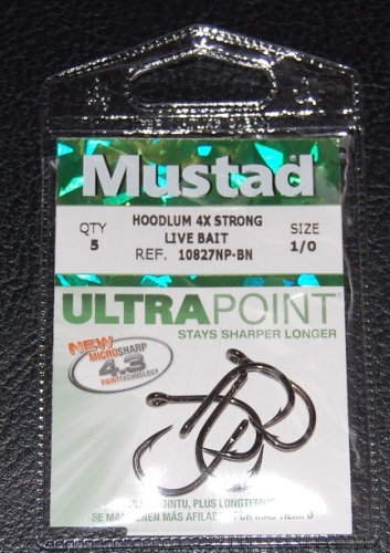 12x Mustad Hoodlum #1/0 Fishing Hooks 10827NPBLN Ultra Point 4x Strong Live Bait 