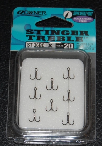Owner Stinger 36 Treble Hooks Black Chrome Size 20 Jagged Tooth Tackle