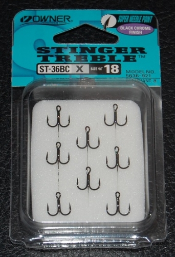 Owner Stinger 36 Treble Hooks Black Chrome Size 18 Jagged Tooth Tackle