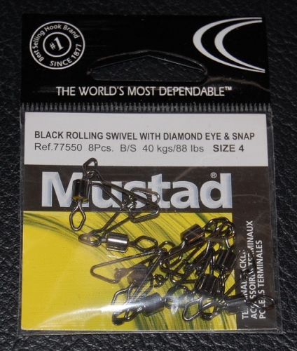 12 Pack Mustad Rolling Swivel with Diamond Eye Size 12 48lb Swivels 77500-12