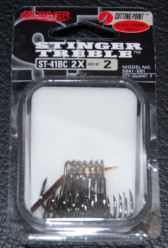 Owner Stinger Treble Hook 41 Black Chrome Size 2 Jagged Tooth Tackle