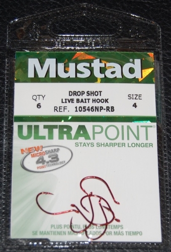 Mustad 10546NP-RB Red Drop Shot Hooks Size 4 Jagged Tooth Tackle