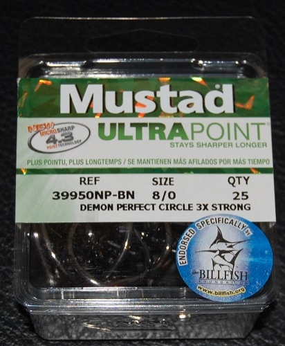 Mustad 39950NP-BN Demon Perfect Circle Hooks Size 8/0 Jagged Tooth
