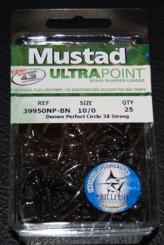 Mustad 39950NP-BN Ultra Point Demon Perfect Circle Hooks Size 10/0 Jagged  Tooth Tackle
