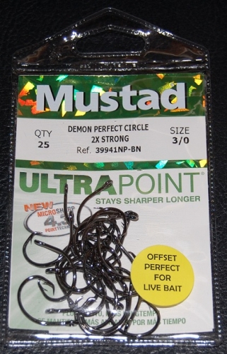 Mustad 39941NP-BN Demon Offset Circle Hooks Size 3/0 Jagged Tooth Tackle