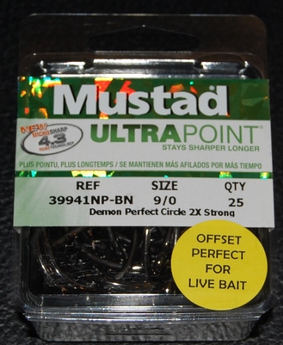 Mustad 39941NP-BN Demon Offset Circle Hooks Size 9/0 Jagged Tooth