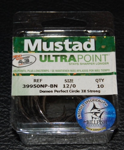 Mustad 39950NP-BN Demon Perfect Circle Hooks Size 12/0 Jagged Tooth Tackle