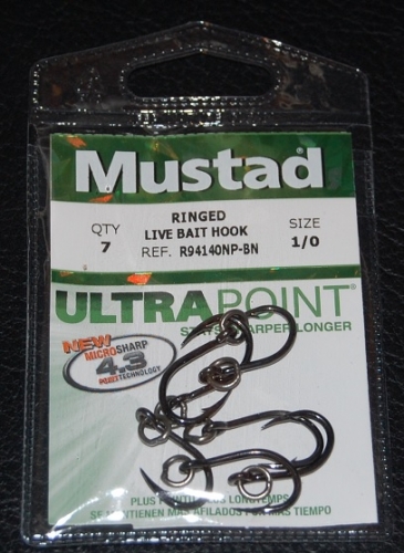 Mustad R94140NP-BN Ringed Live Bait Hooks Size 1/0 Jagged Tooth Tackle