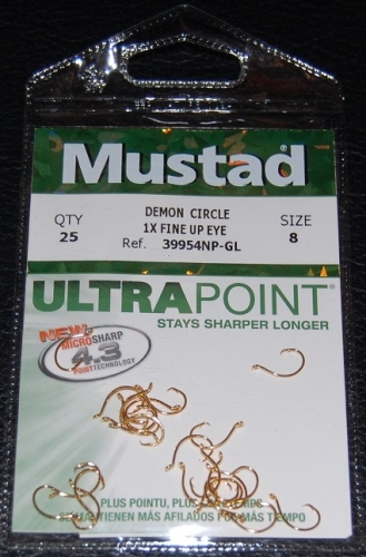 25 Mustad 39954NPGL-08 Gold Ultra Point Demon Perfect Circle Hooks Size 8 