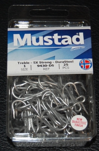 Mustad 9430-DS Durasteel 5X Treble Hooks Size 1 Jagged Tooth Tackle