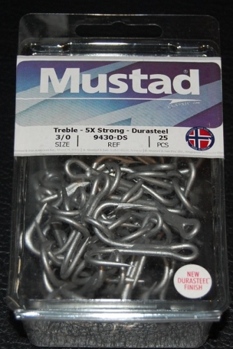 Mustad 9430-DS Durasteel 5X Treble Hooks Size 3/0 Jagged Tooth Tackle