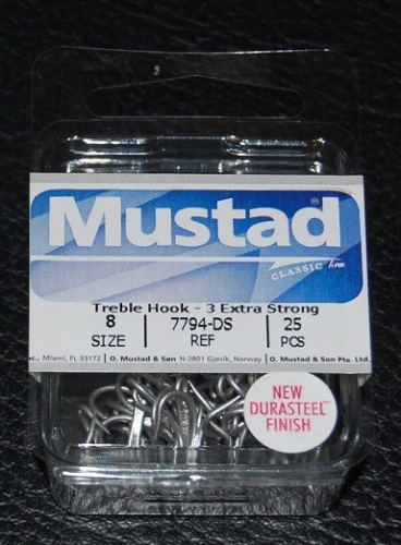 Mustad 7794-DS Durasteel 3X Treble Hooks Size 8 Jagged Tooth Tackle