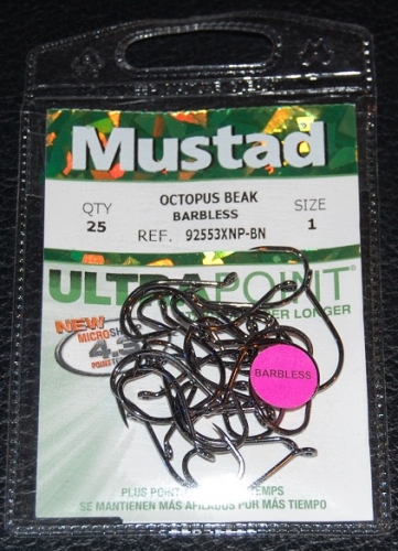 Mustad UltraPoint 92553XNP 1X Strong Barbless Octopus Bait Fishing Hook