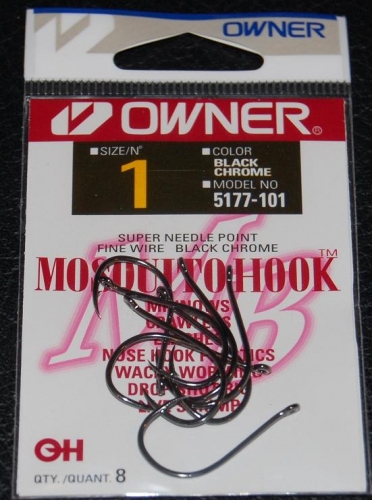 Owner Mosquito Bass Hook #2 Forged Shank Light Wire Black Chrome 51/Pk 5377-091 