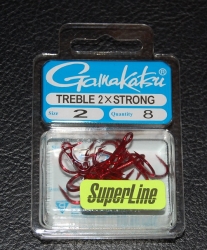Gamakatsu 573 Red 2X Strong Treble Hooks Size 2 Jagged Tooth Tackle