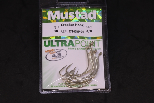Mustad 37160NP-DT Duratin Croaker Wide Gap Hooks Size 3/0 Jagged Tooth  Tackle