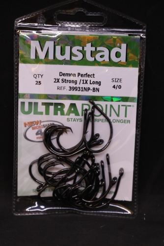 Mustad 39931NP-BN 2X Strong Inline Demon Circle Hooks Size 4/0 Jagged Tooth  Tackle