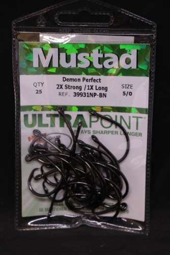 Mustad 39931NP-BN 2X Strong Inline Demon Circle Hooks Size 5/0 Jagged Tooth  Tackle