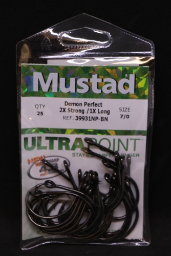 Mustad 39931NP-BN 2X Strong Inline Demon Circle Hooks Size 7/0 Jagged Tooth  Tackle