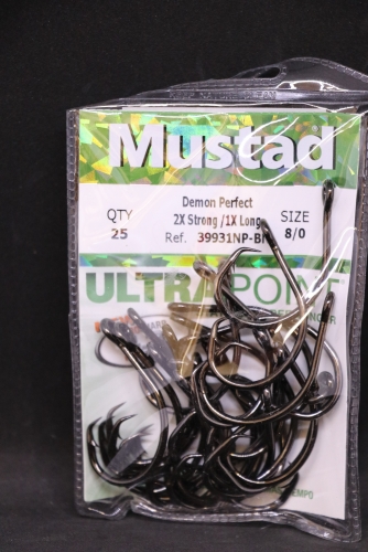 Mustad 39931NP-BN 2X Strong Inline Demon Circle Hooks Size 8/0