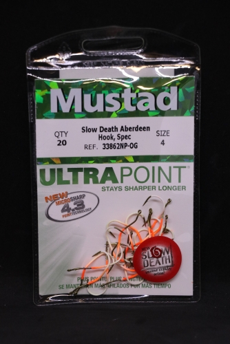 Mustad 33862NP-OG Ultra Point Oange Glow Slow Death Hooks Size 4