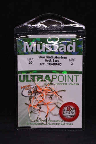 Mustad 33862NP-OG Ultra Point Oange Glow Slow Death Hooks Size 2 Jagged  Tooth Tackle