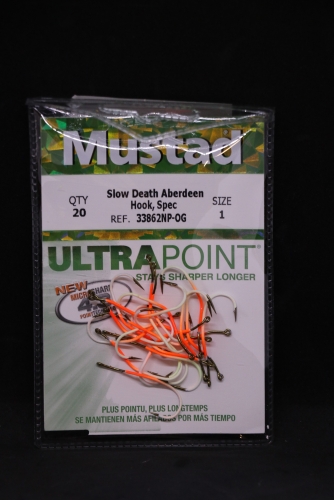 Mustad 33862NP-OG Ultra Point Oange Glow Slow Death Hooks Size 1 Jagged  Tooth Tackle