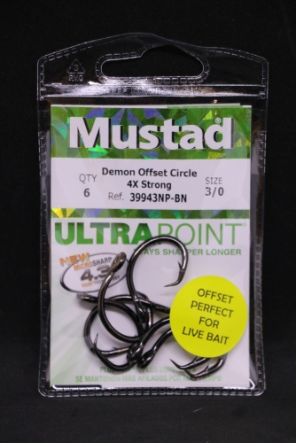 Mustad 39943NP-BN 4X Strong Circle Hooks Size 3/0 Jagged Tooth Tackle