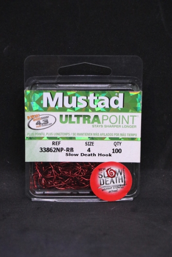 Mustad 33862NP-RB Red Slow Death Hooks Size 4 Jagged Tooth Tackle