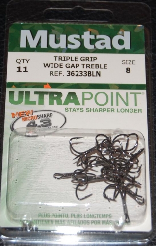 Mustad 36233NP-BN Triple Grip Treble Hooks Size 8 Jagged Tooth Tackle