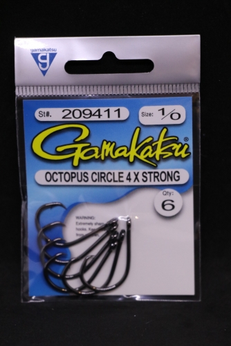 Gamakatsu Octopus Hooks, Circle 4X Strong, Straight Eye - Size 1/0 Jagged  Tooth Tackle