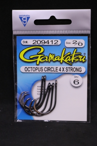 Gamakatsu Octopus Hooks, Circle 4X Strong, Straight Eye - Size 2/0 Jagged  Tooth Tackle